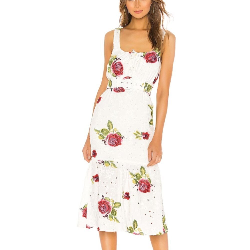 NWOT MAJORELLE Mariah Midi Dress in white and pink size small